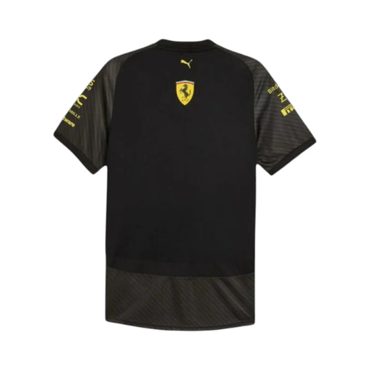 2023 Ferrari Monza GP F1 Racing T-Shirt featuring iconic black and yellow Ferrari Monza graphics, sponsor logos, and premium team apparel design