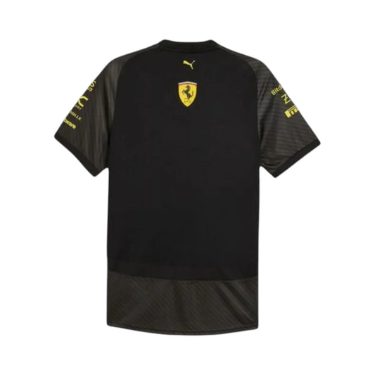 2023 Ferrari Monza GP F1 Racing T-Shirt featuring iconic black and yellow Ferrari Monza graphics, sponsor logos, and premium team apparel design