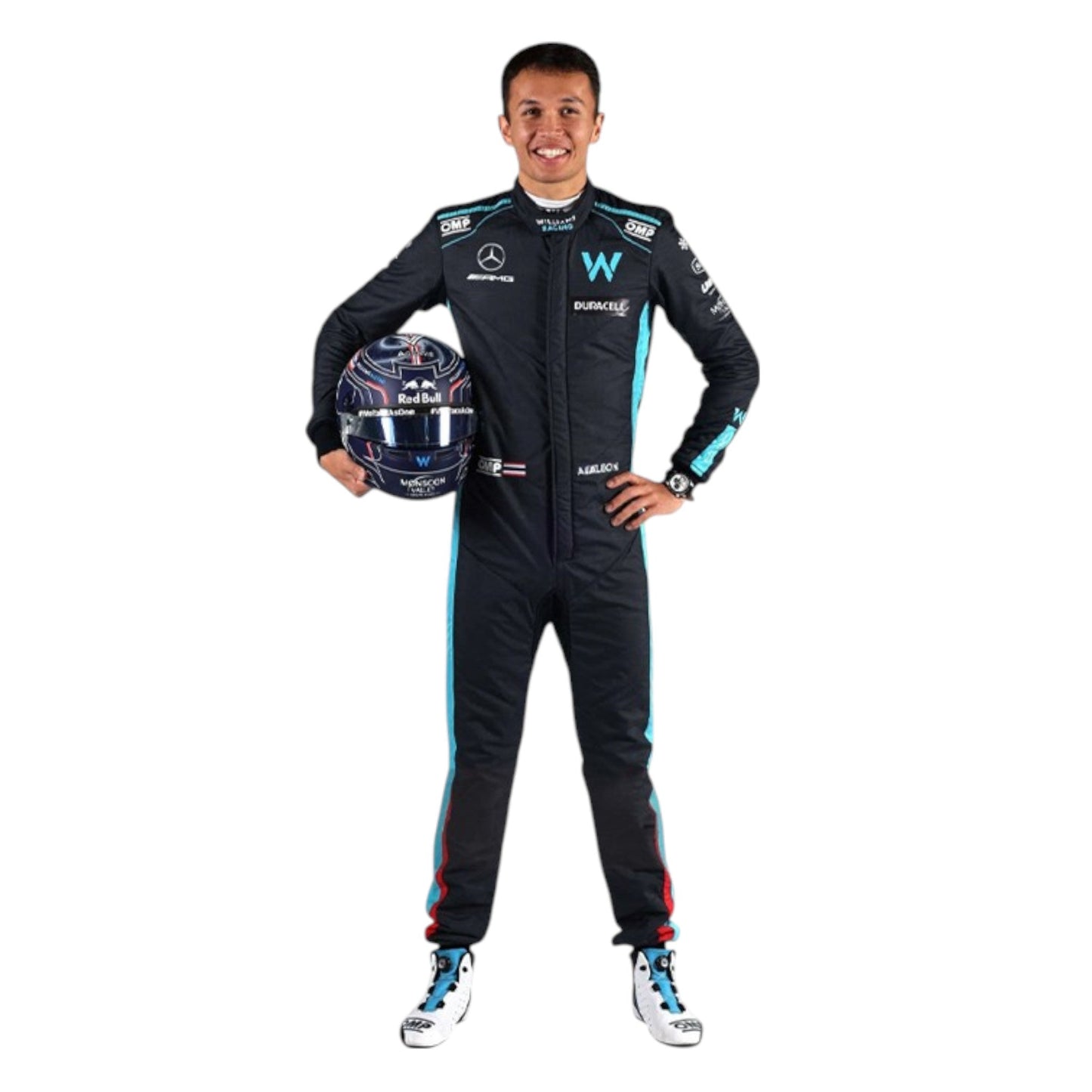 Williams Racing F1 race suit replica authentic design worn by Alexander Albon, detailed with team livery and logos