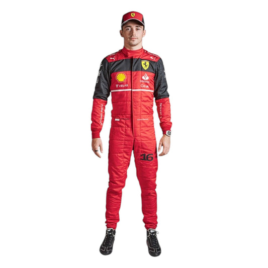 Charles Leclerc 2022 Ferrari F1 race suit in signature red with Ferrari and sponsor branding