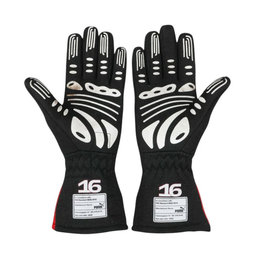 Charles Leclerc 2023 Ferrari F1 racing gloves with team branding and sponsor logos