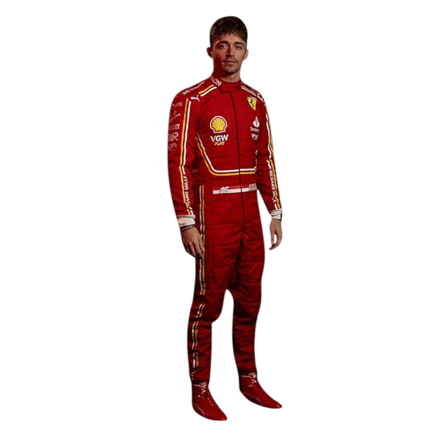 Charles Leclerc 2024 Ferrari F1 race suit in signature red with Ferrari and sponsor branding