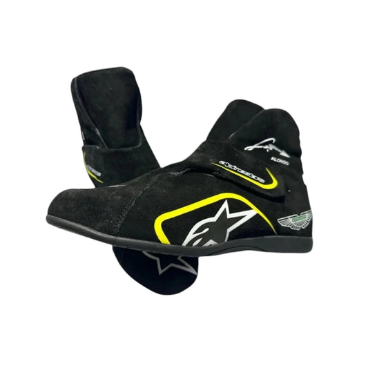 Fernando Alonso 2023 Aston Martin F1 racing shoes featuring Aston Martin branding and motorsport detailing