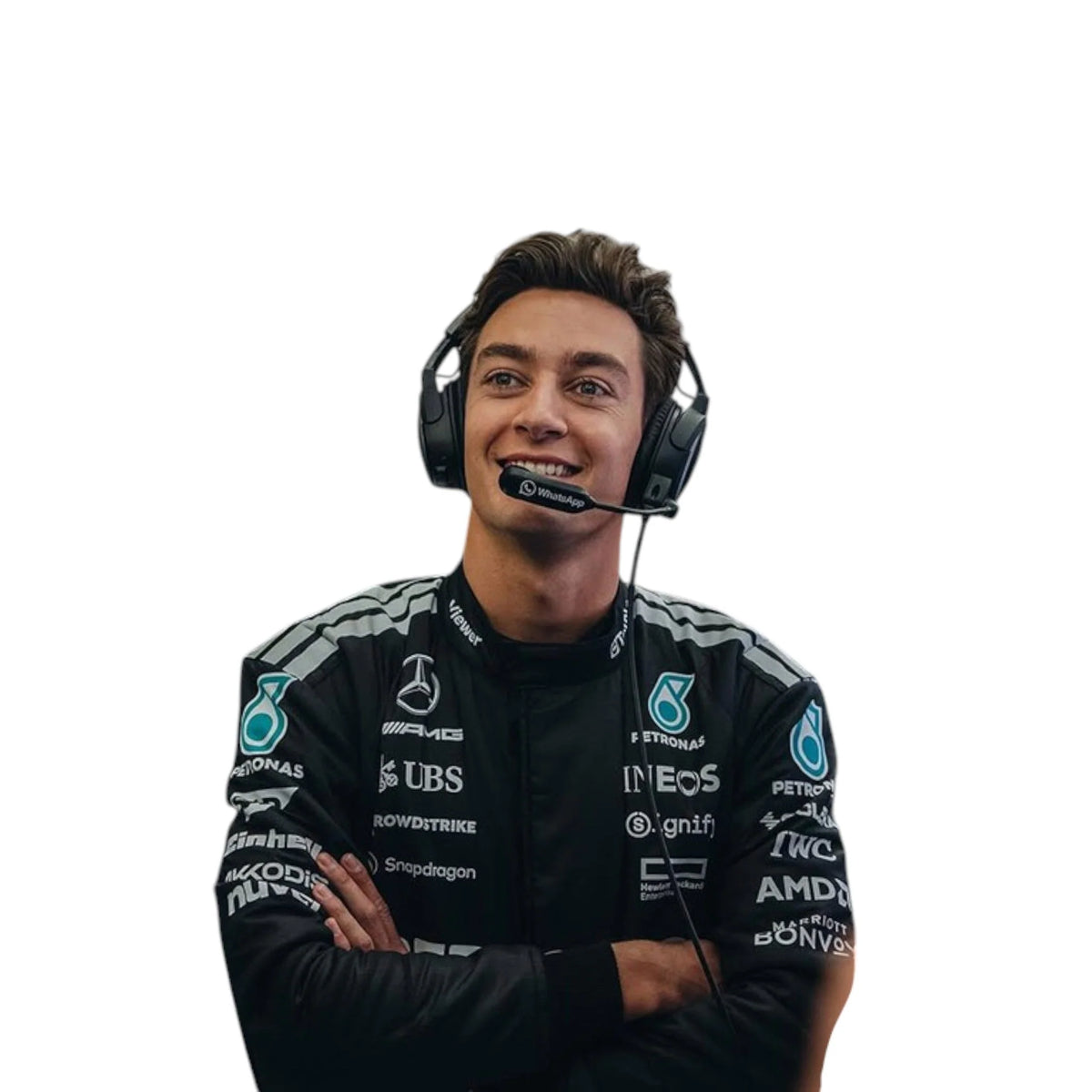 2025 George Russell Mercedes AMG F1 race suit replica official Petronas teamwear with race accurate styling and AMG branding
