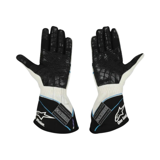 George Russell 2019 Williams F1 racing gloves with team branding and sponsor logos