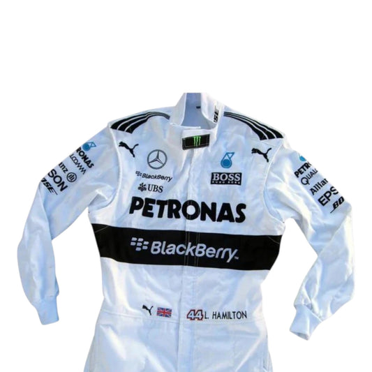 Lewis Hamilton 2015 Mercedes Petronas F1 race suit with sponsor branding