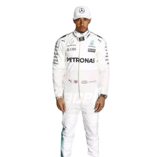 Lewis Hamilton 2017 Mercedes-AMG Petronas Formula 1 race suit with sponsor logos