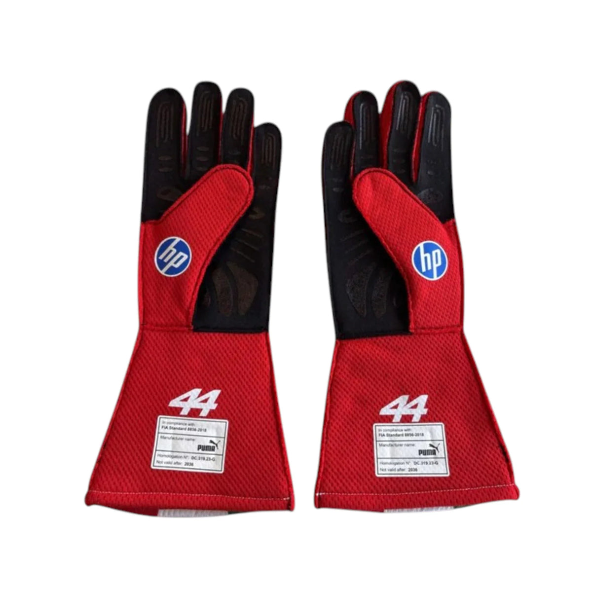 Lewis Hamilton 2026 Ferrari Monaco GP F1 racing gloves with special Ferrari Monaco Grand Prix design and sponsor logos