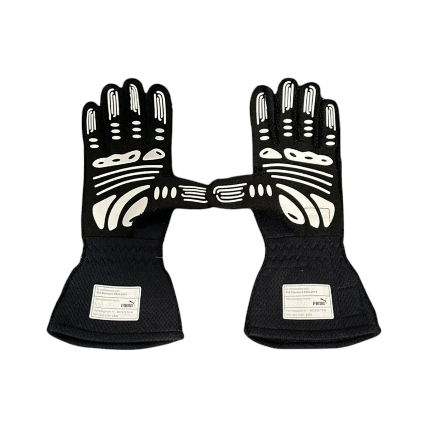 Max Verstappen 2020 Red Bull F1 racing gloves in dark navy with Aston Martin Red Bull Racing branding and sponsor logos