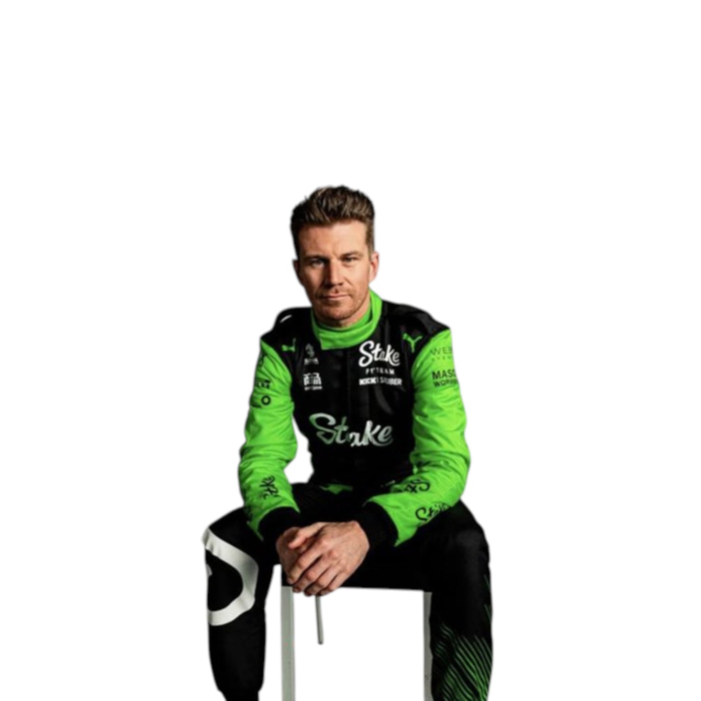 Nico Hülkenberg 2025 Kick Sauber Formula 1 green and black race suit with sponsor logos and team detailing