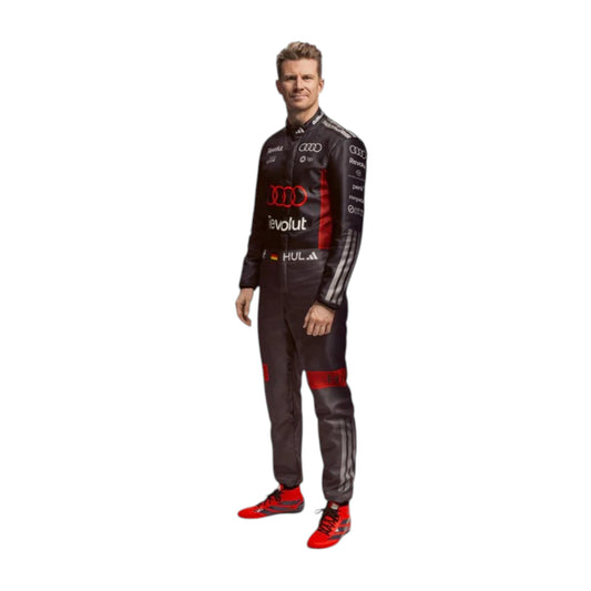 Nico Hülkenberg 2026 Audi F1 race suit in black with red accents and sponsor logos