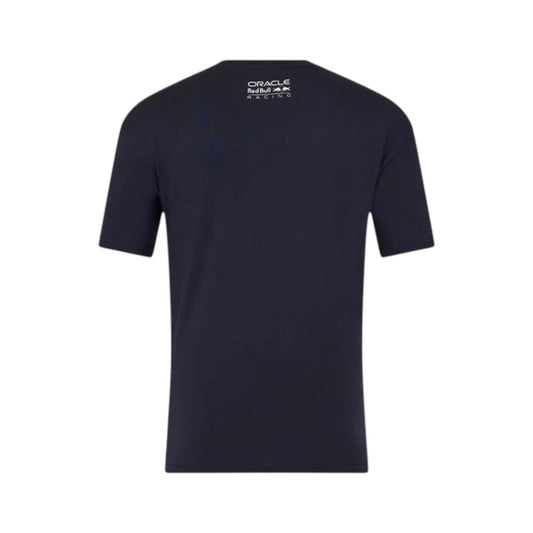 Oracle Red Bull Racing Blue Castore Max Verstappen Logo T-Shirt in navy with subtle Max Verstappen chest logo and premium team detailing
