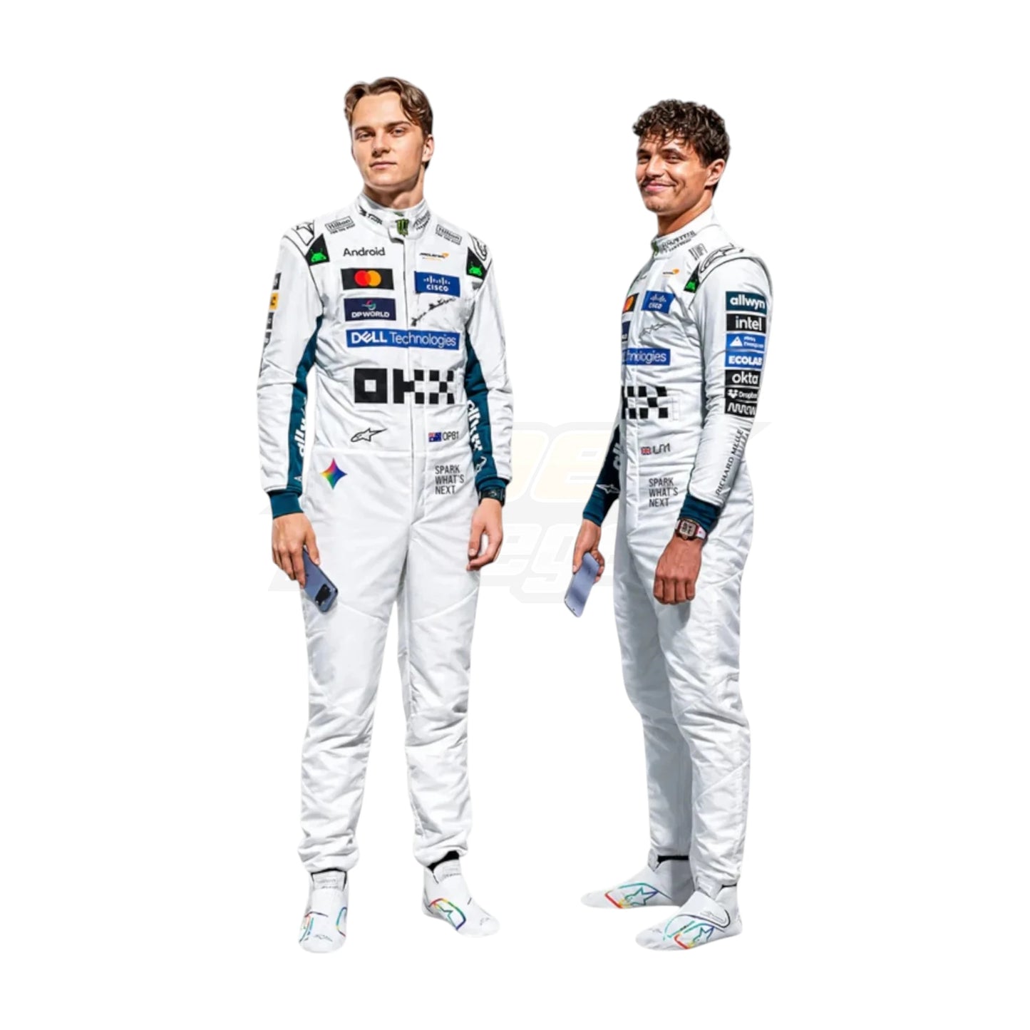 White Oscar Piastri 2026 McLaren British GP F1 Racing Suit with McLaren Formula 1 team sponsor logos and British GP special edition detailing