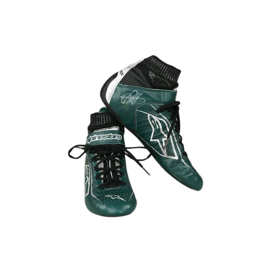 Sebastian Vettel 2022 Aston Martin F1 racing shoes featuring green and black Aston Martin branding with motorsport detailing