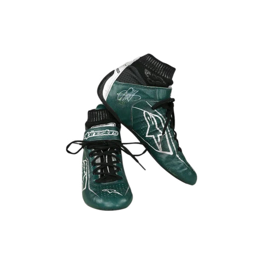 Sebastian Vettel 2022 Aston Martin F1 racing shoes featuring green and black Aston Martin branding with motorsport detailing