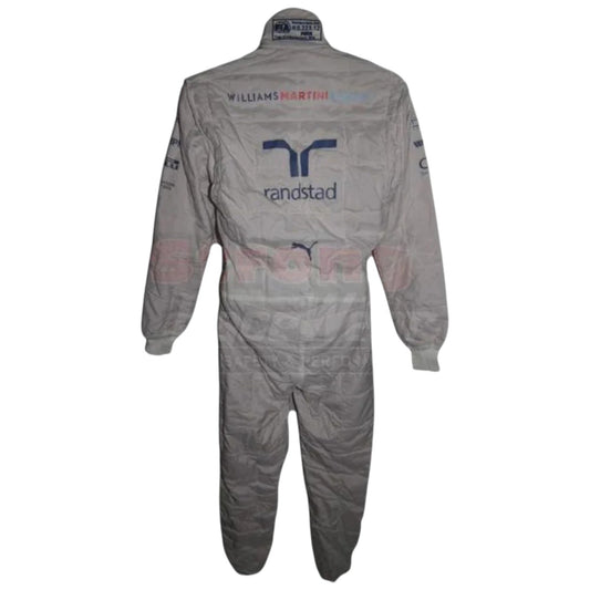 Valtteri Bottas 2014 Williams F1 race suit white suit with Martini Racing blue and red stripes and team sponsor logos