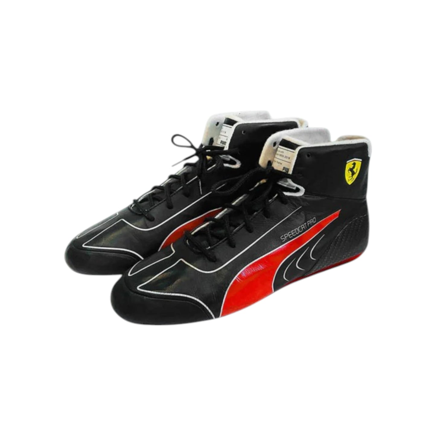 2022 Ferrari F1 racing shoes in black featuring Ferrari inspired styling and motorsport detailing