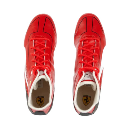 2022 Ferrari F1 racing shoes in red featuring Ferrari inspired styling and motorsport detailing