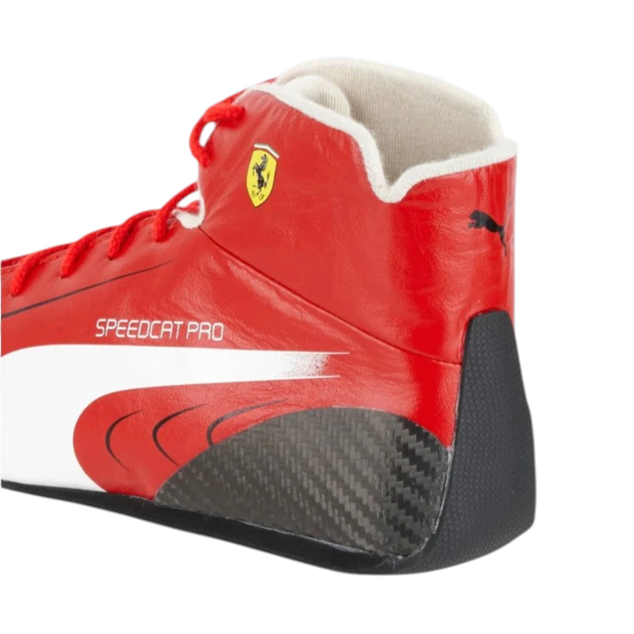 2022 Ferrari Puma Speedcat Pro F1 racing shoes in red featuring Ferrari inspired styling and motorsport detailing