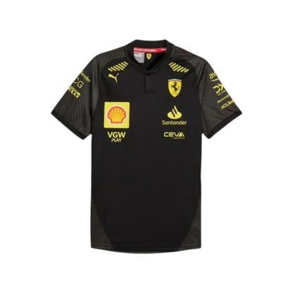 2023 Ferrari Monza GP F1 Racing T-Shirt featuring iconic black and yellow Ferrari Monza graphics, sponsor logos, and premium team apparel design