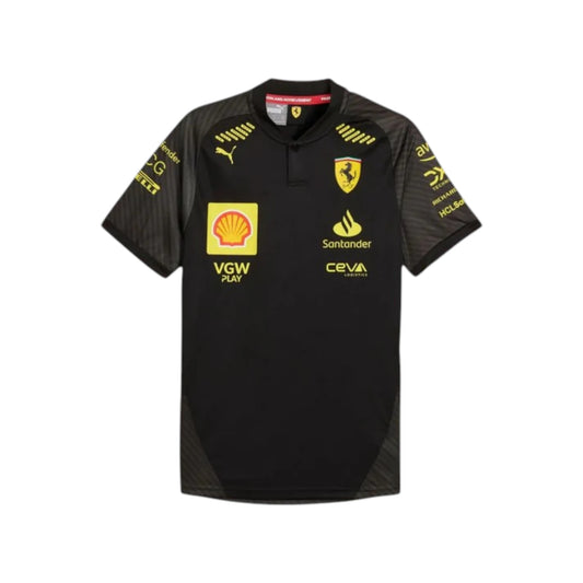 2023 Ferrari Monza GP F1 Racing T-Shirt featuring iconic black and yellow Ferrari Monza graphics, sponsor logos, and premium team apparel design