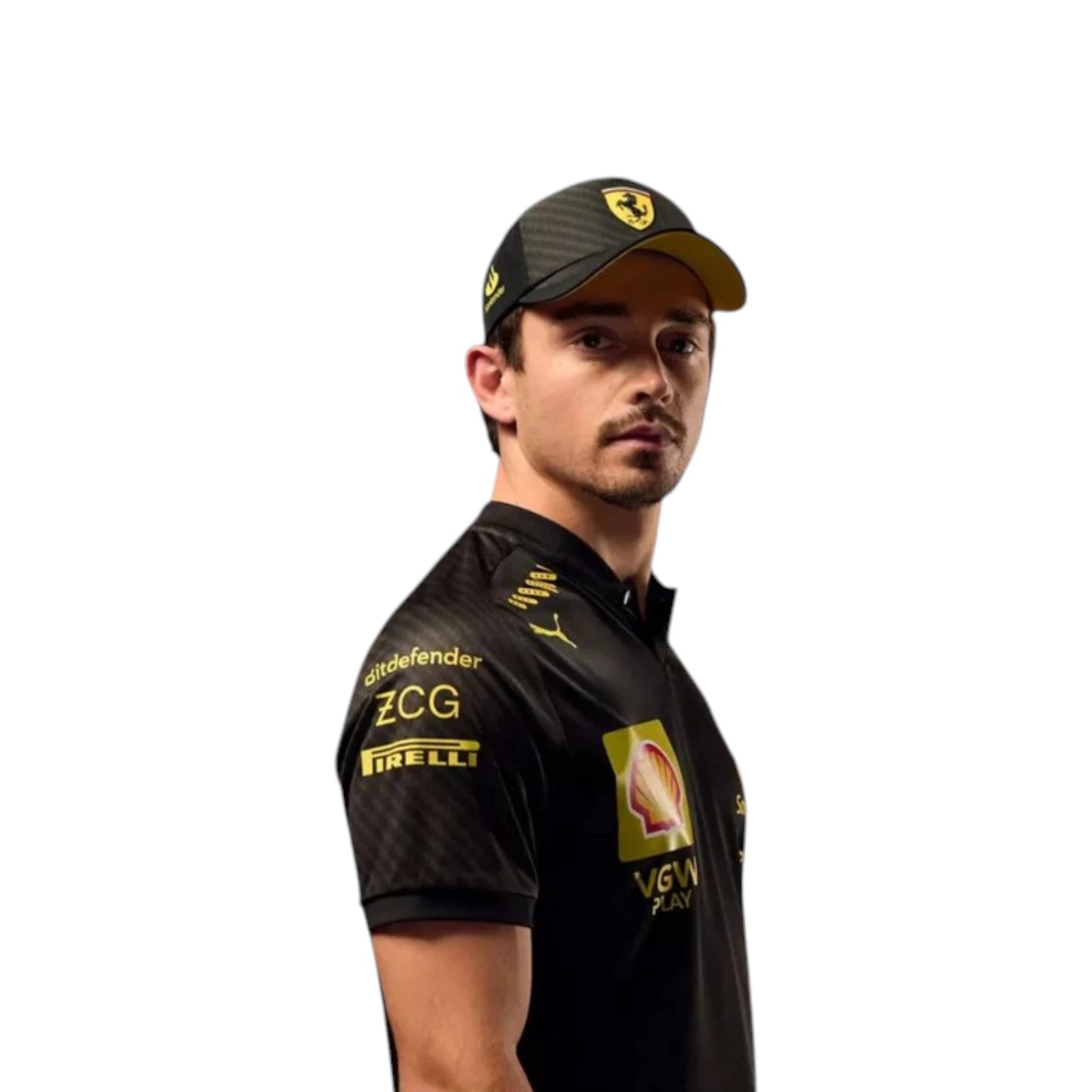 2023 Ferrari Monza GP F1 Racing T-Shirt featuring iconic black and yellow Ferrari Monza graphics, sponsor logos, and premium team apparel design