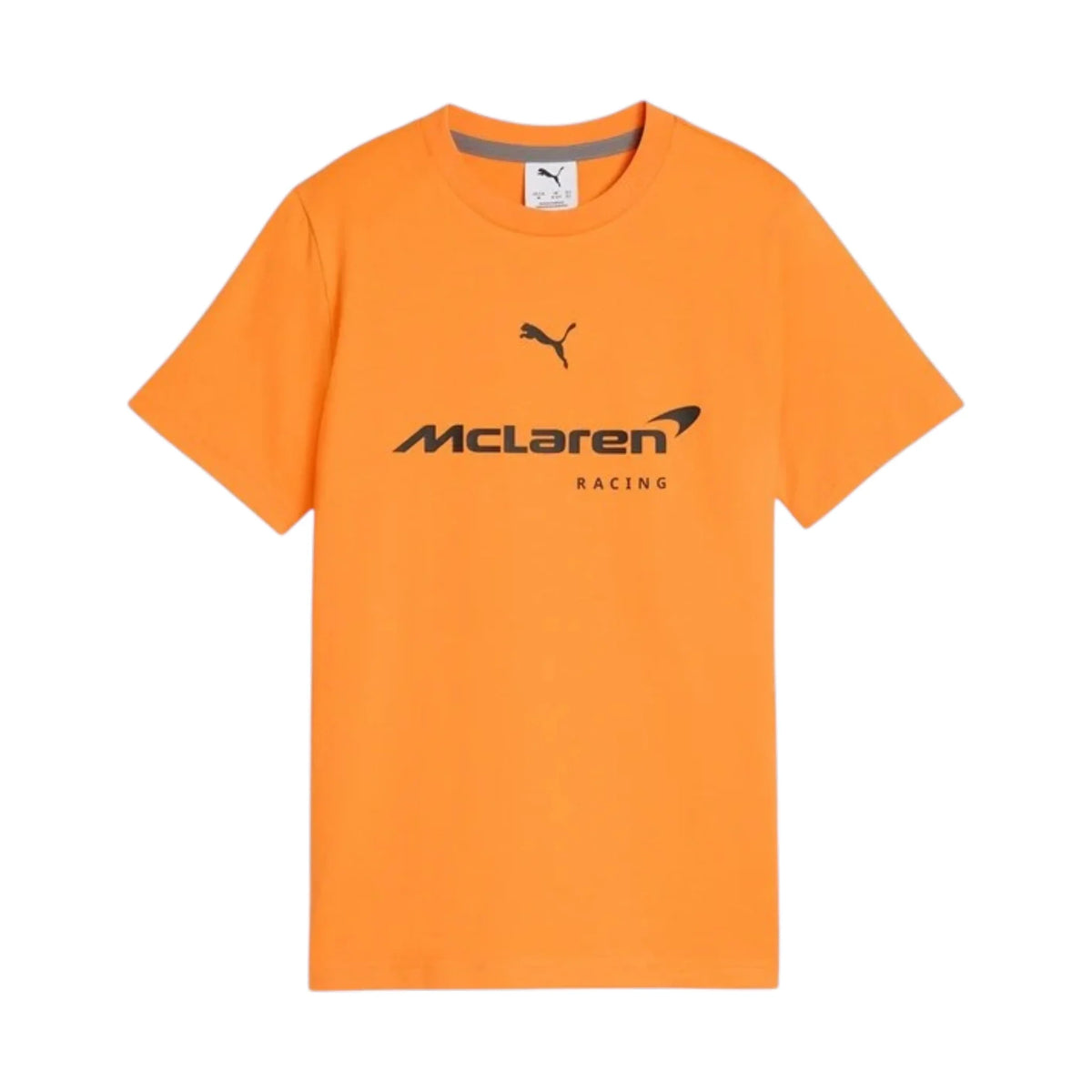 2026 McLaren F1 Kids Large Logo T-Shirt in orange featuring McLaren F1 Team branding and logos on the front and back