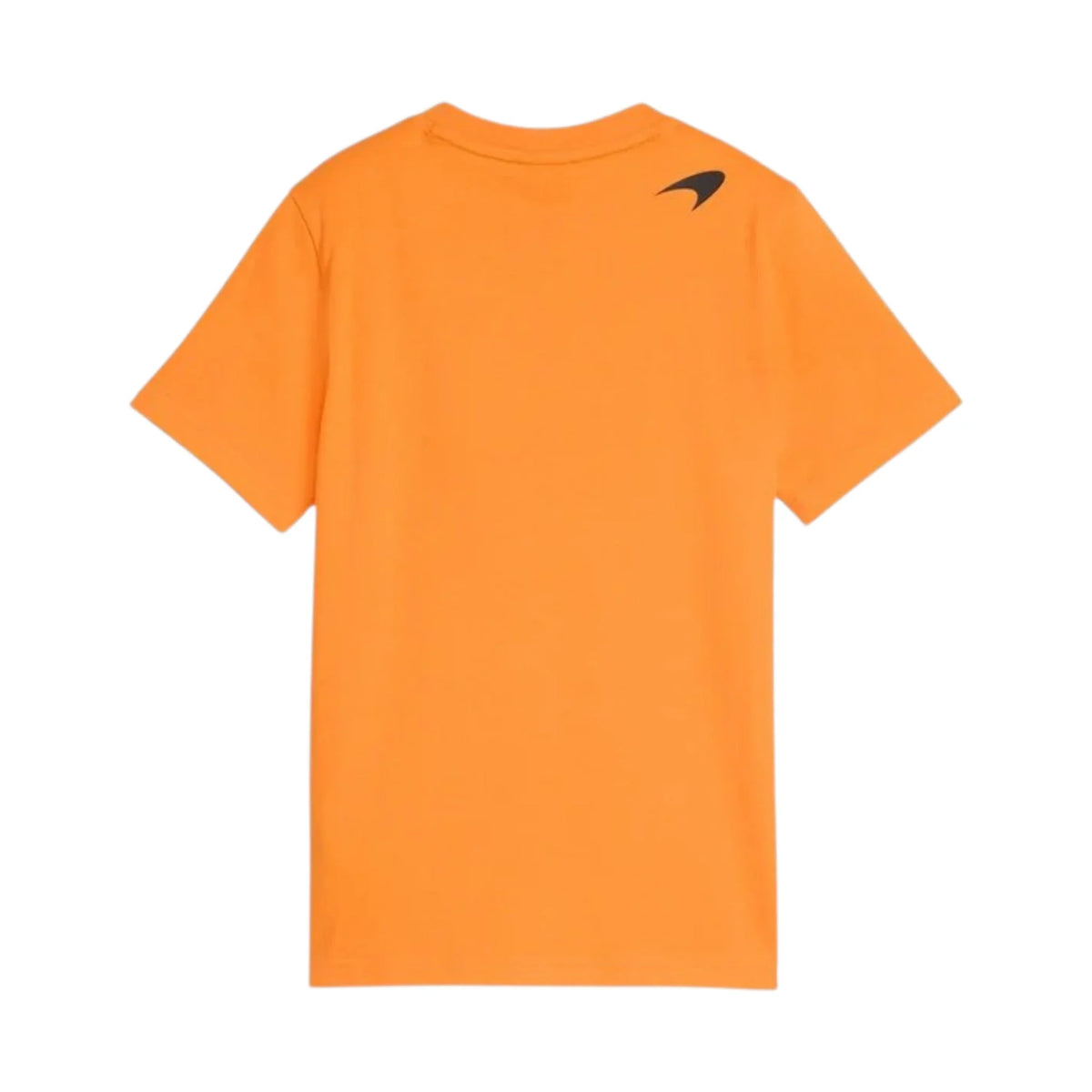 2026 McLaren F1 Kids Large Logo T-Shirt in orange featuring McLaren F1 Team branding and logos on the front and back