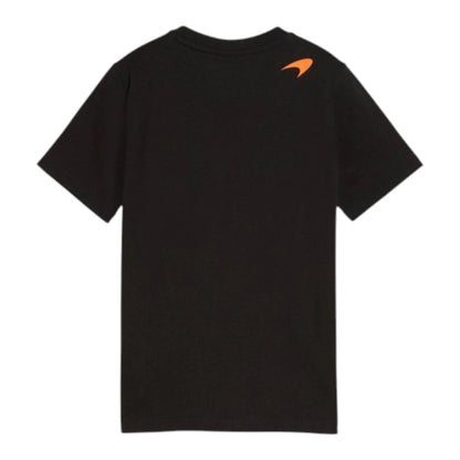 2026 McLaren F1 Kids Large Logo T-Shirt in black featuring McLaren F1 Team branding and logos on the front and back