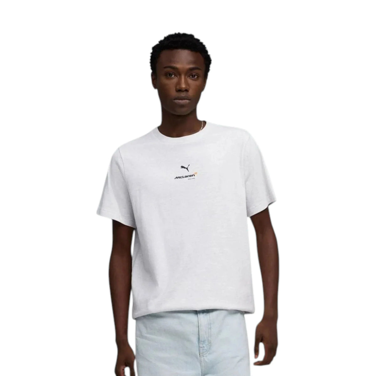 2026 McLaren F1 Team Small Logo T-Shirt in white featuring McLaren F1 Team branding and small logo detail