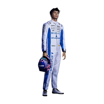 Alexander Albon 2026 Williams F1 race suit in white and blue with sponsor logos