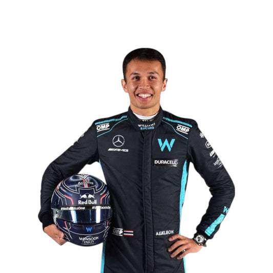Williams Racing F1 race suit replica authentic design worn by Alexander Albon, detailed with team livery and logos