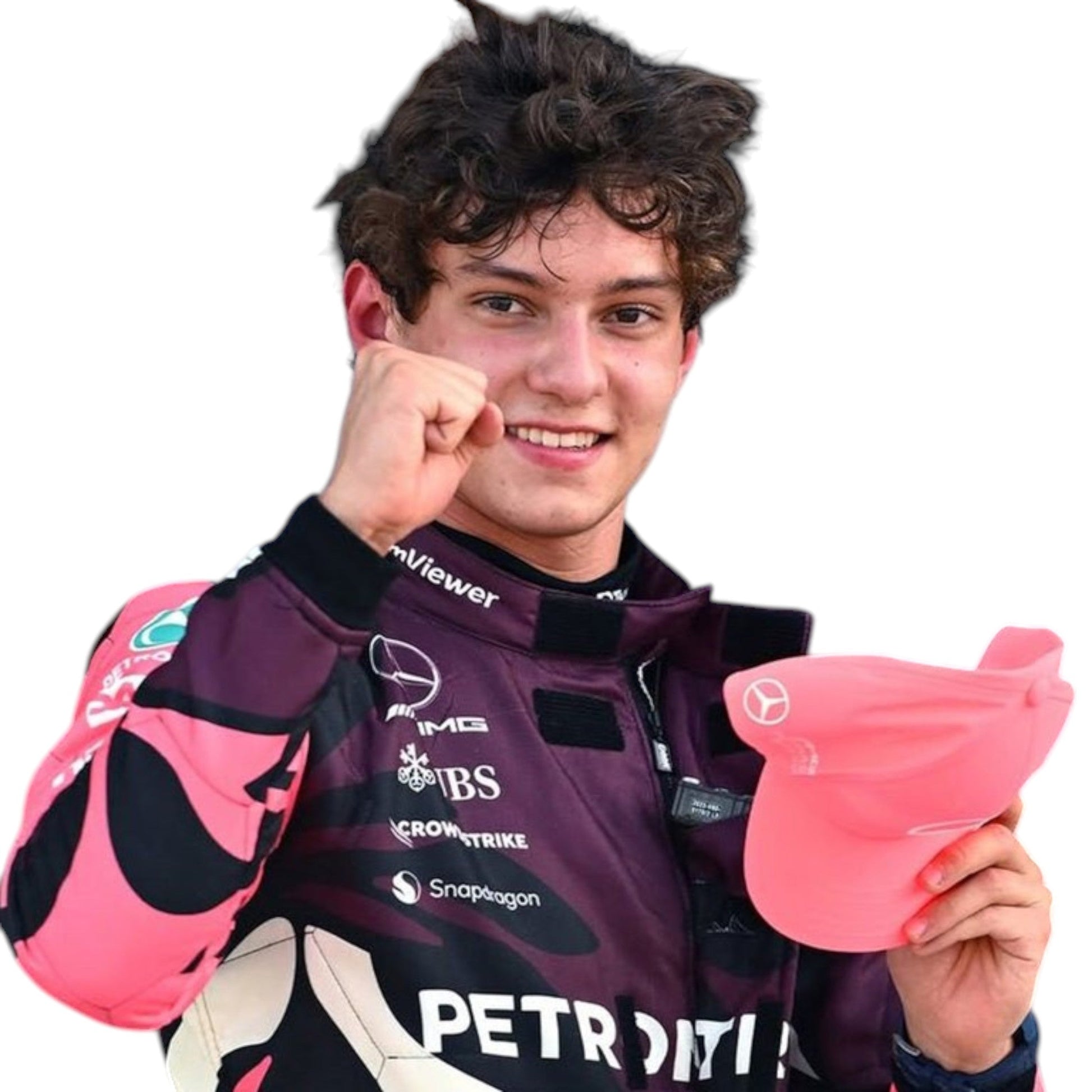 2025 Miami GP Mercedes AMG F1 race suit replica worn by Andrea Kimi Antonelli special edition teamwear with teal accents and branding