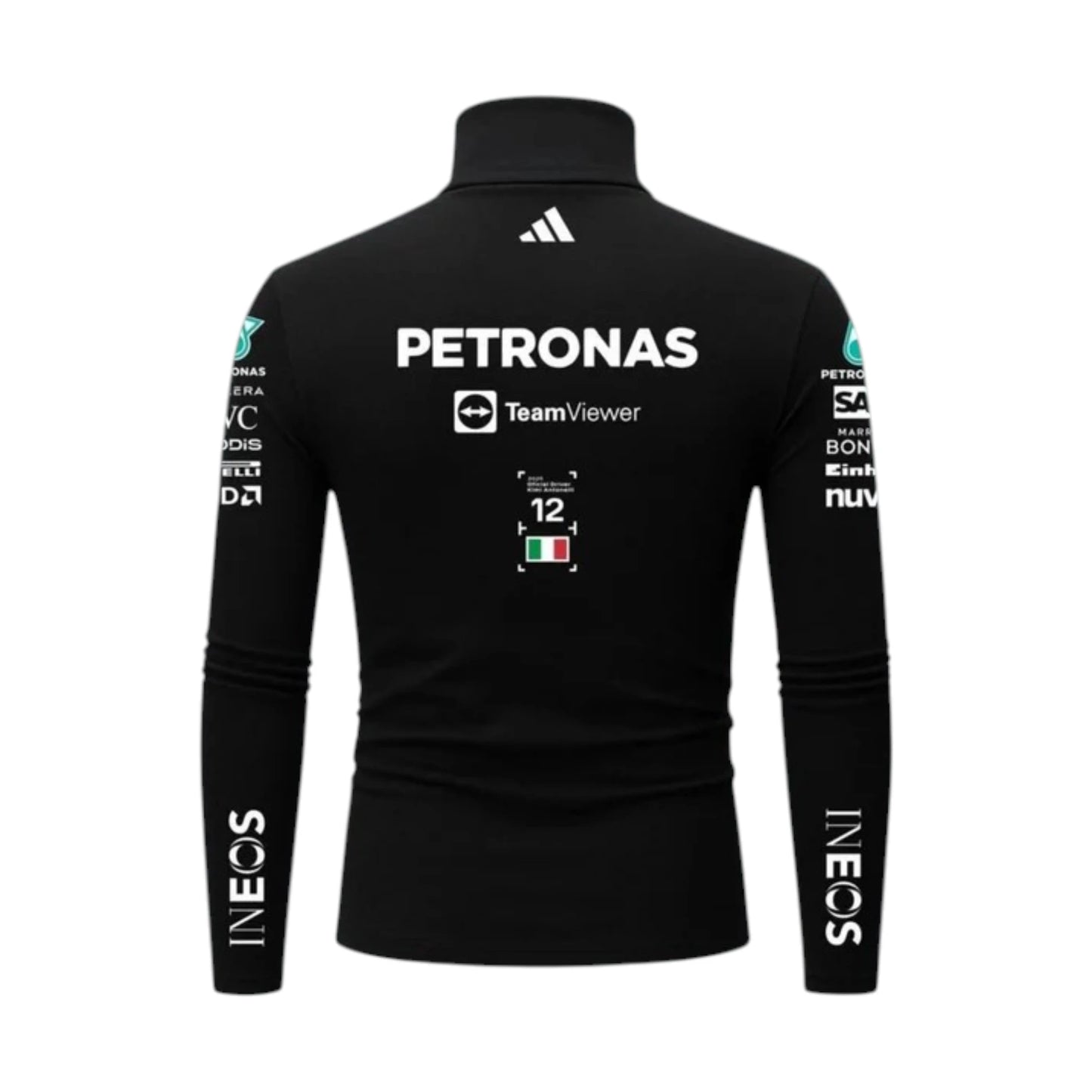 Andrea Kimi Antonelli 2026 Mercedes-AMG Petronas F1 Undershirt in black with authentic Mercedes-AMG Petronas sponsor logos and long sleeve performance design