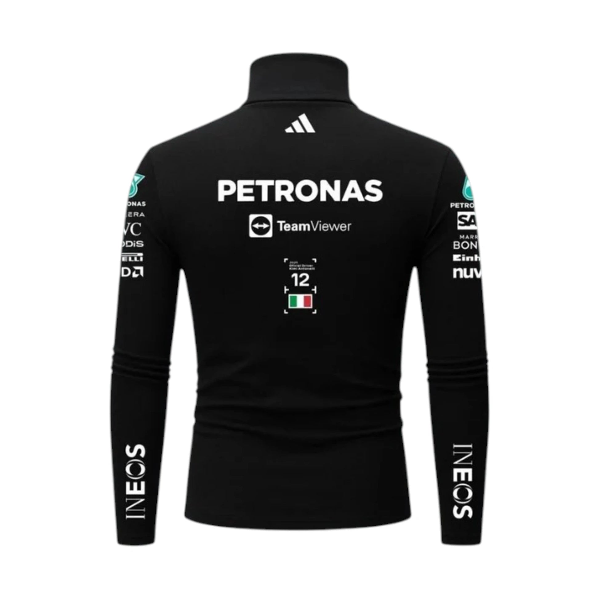Andrea Kimi Antonelli 2026 Mercedes-AMG Petronas F1 Undershirt in black with authentic Mercedes-AMG Petronas sponsor logos and long sleeve performance design