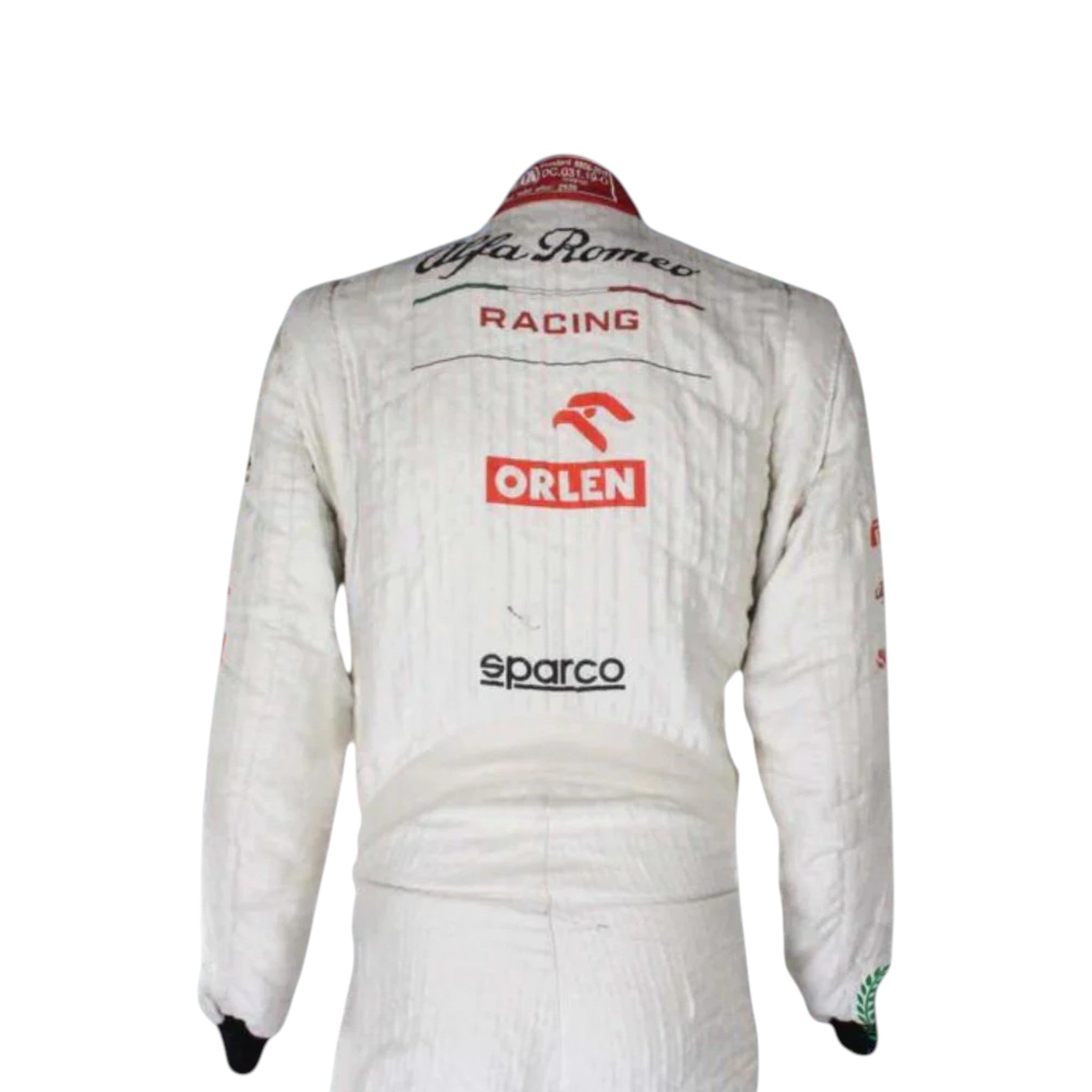 Antonio Giovinazzi 2020 Alfa Romeo F1 race suit in red white and black with sponsor logos