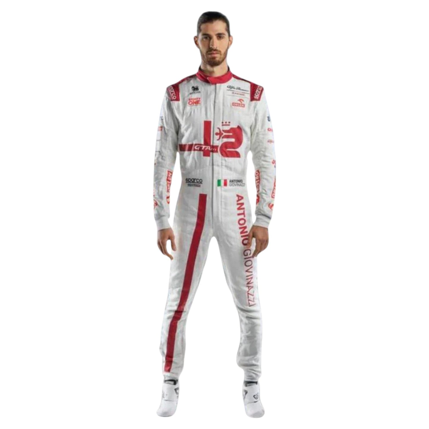 Antonio Giovinazzi 2021 Alfa Romeo F1 race suit replica with red and white Orlen team design and sponsor logos