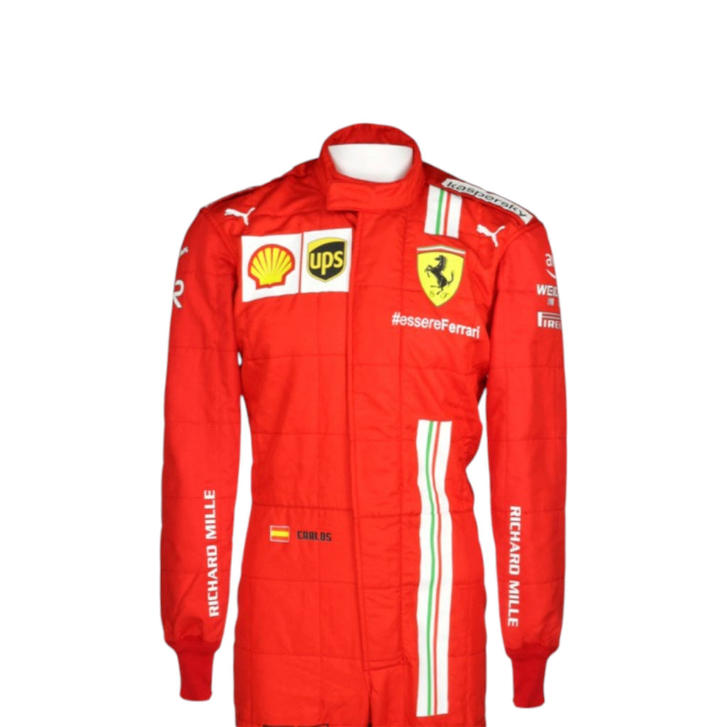 Carlos Sainz 2021 Ferrari F1 race suit in signature red with sponsor branding