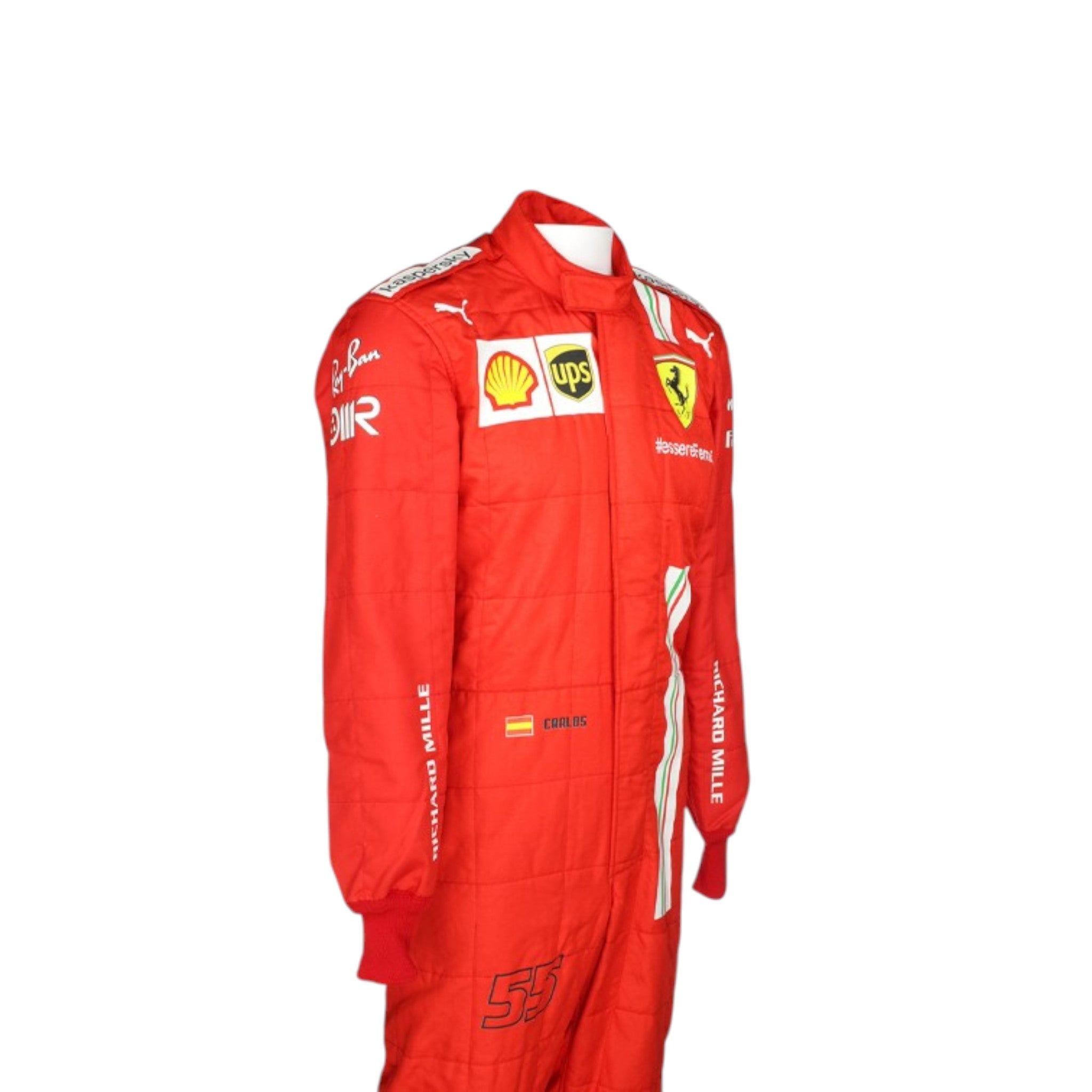 Carlos Sainz 2021 Ferrari F1 race suit in signature red with sponsor branding