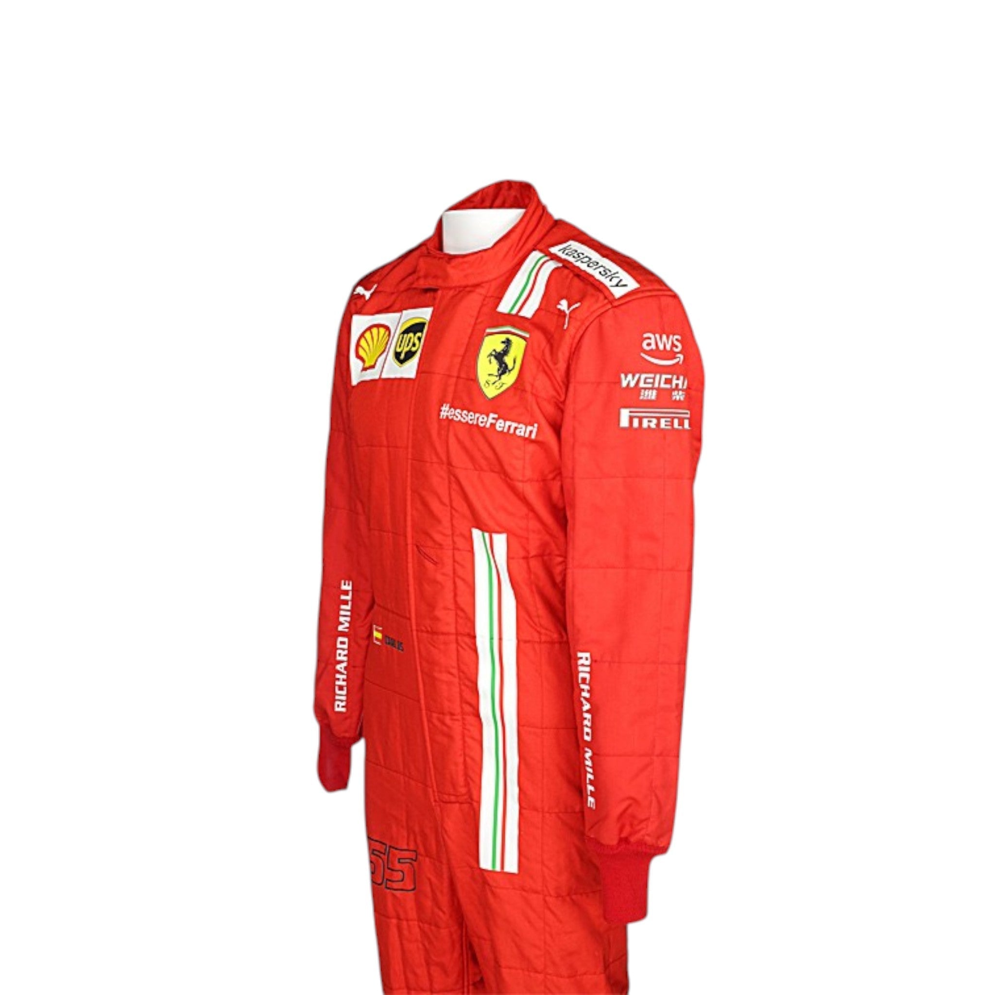 Carlos Sainz 2021 Ferrari F1 race suit in signature red with sponsor branding