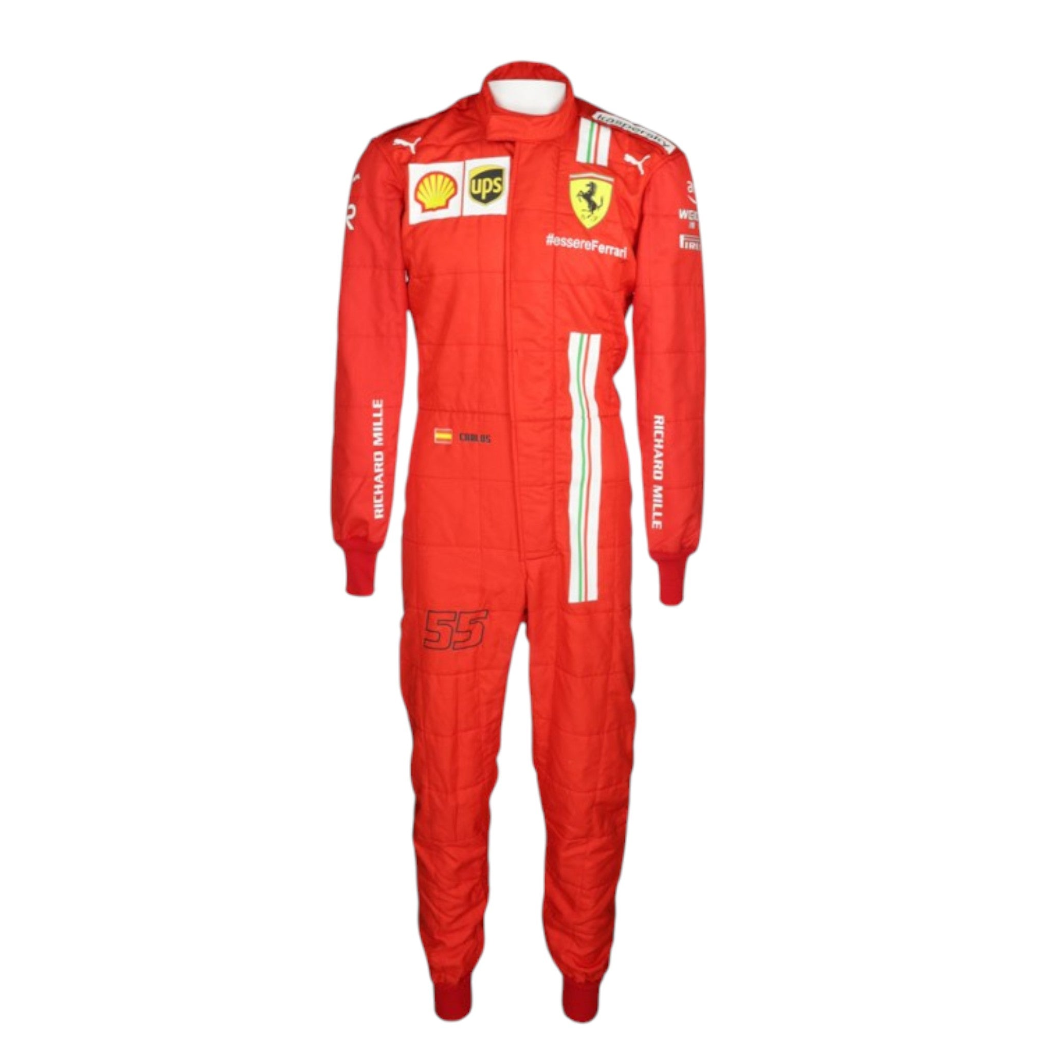 Carlos Sainz 2021 Ferrari F1 race suit in signature red with sponsor branding