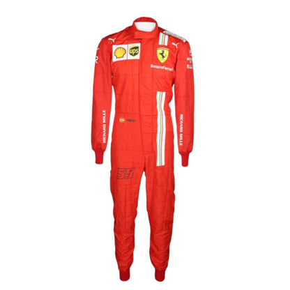 Carlos Sainz 2021 Ferrari F1 race suit in signature red with sponsor branding