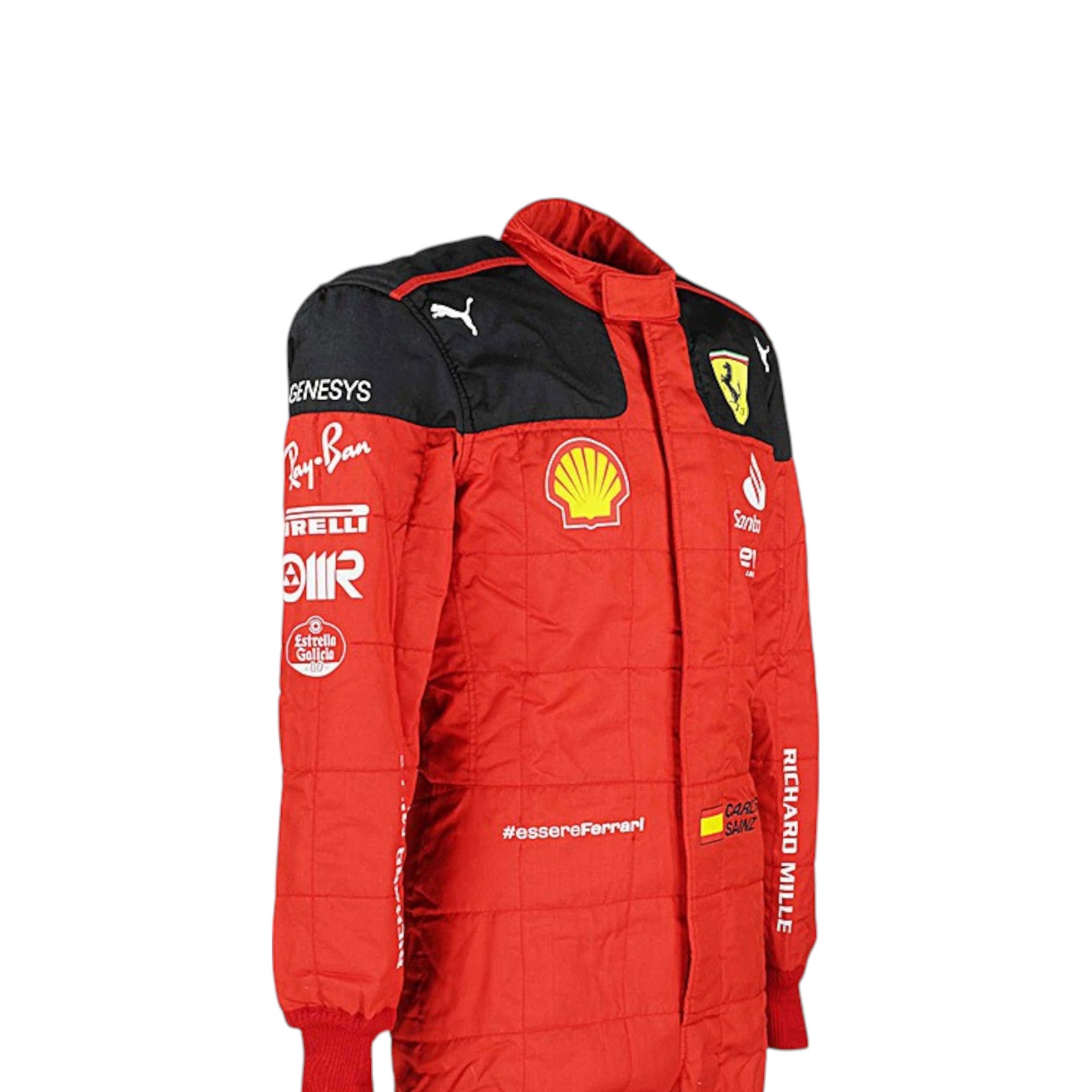 Carlos Sainz 2023 Ferrari F1 race suit in red with sponsor branding