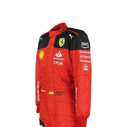 Carlos Sainz 2023 Ferrari F1 race suit in red with sponsor branding