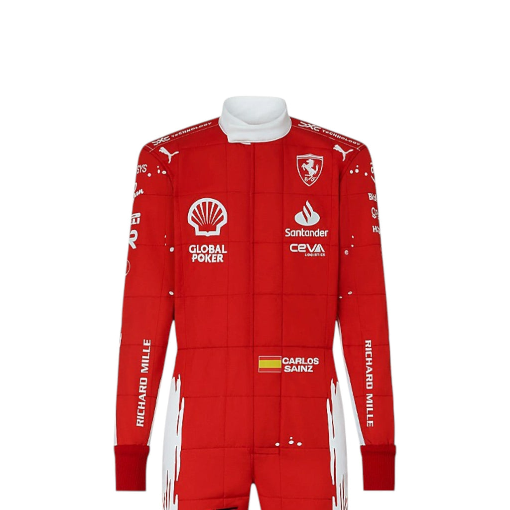 Carlos Sainz 2023 Ferrari Las Vegas GP special edition F1 race suit with event specific design and sponsor branding