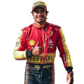 Carlos Sainz 2023 Ferrari Monza GP F1 race suit with special Italian Grand Prix detailing and sponsor branding
