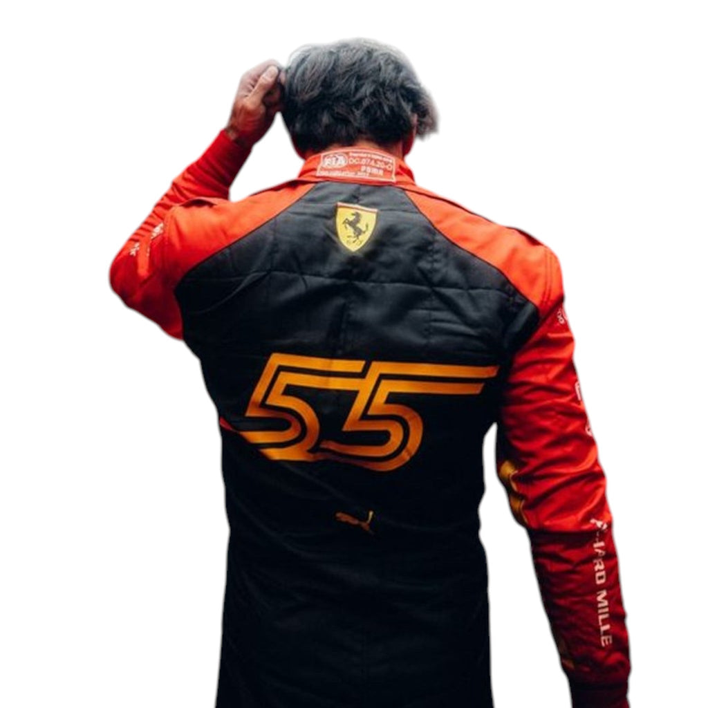 Carlos Sainz 2023 Ferrari Spain GP F1 race suit in red with sponsor branding