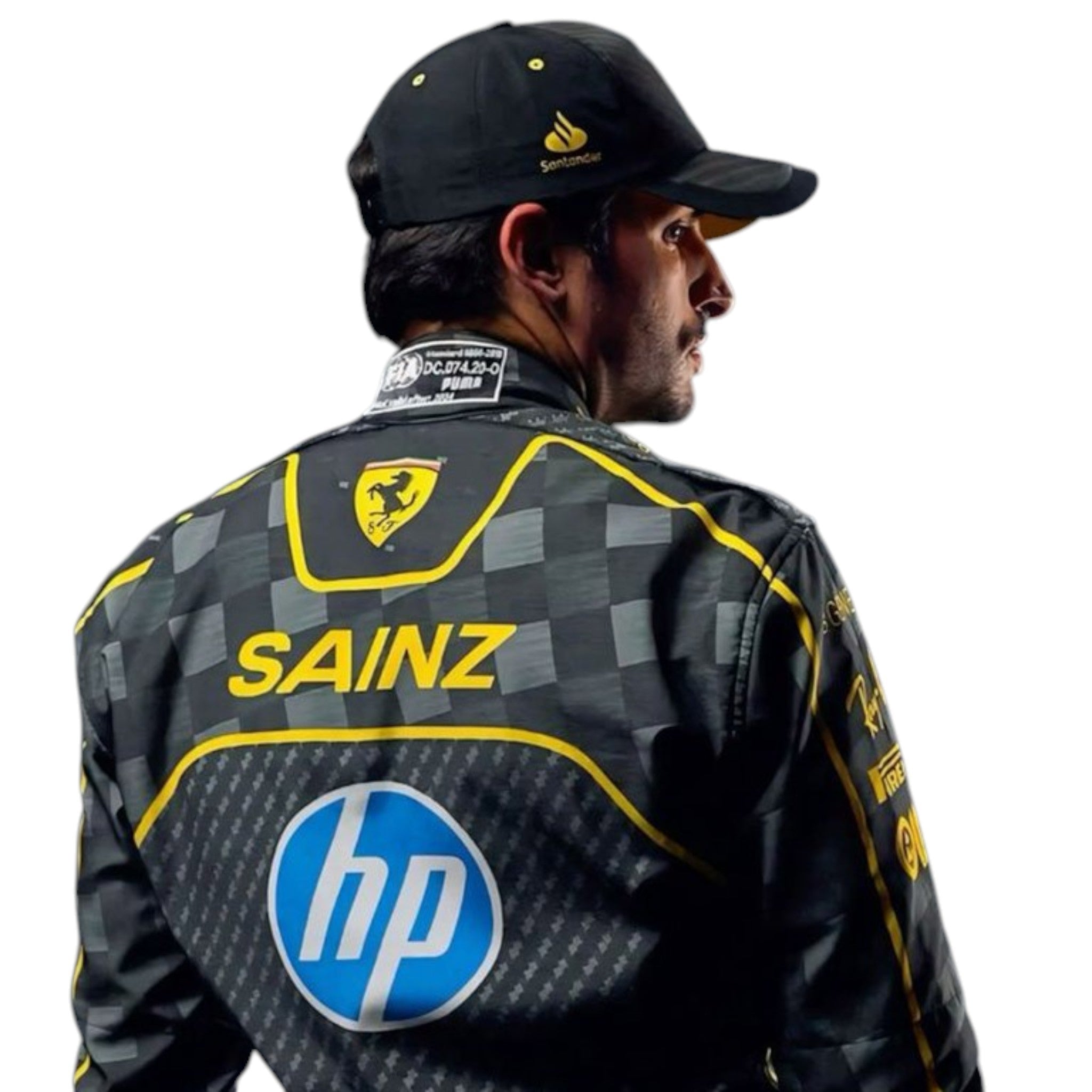Carlos Sainz 2024 Ferrari Monza GP F1 race suit replica in black with sponsor logos