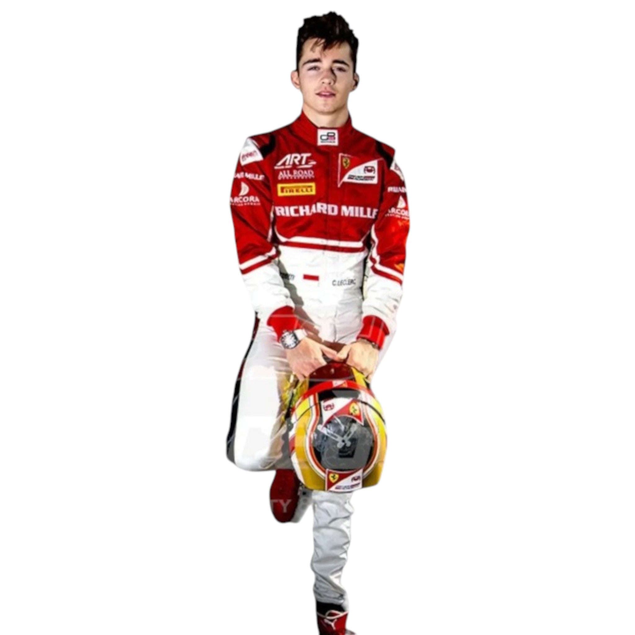 Charles Leclerc 2016 Ferrari Formula 1 red race suit with sponsor logos and team detailing