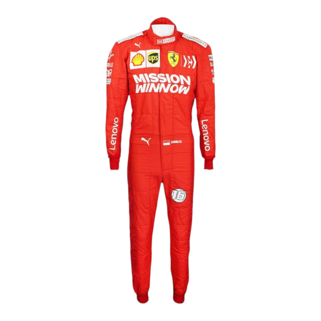 Charles Leclerc 2019 Ferrari F1 race suit in signature red with Ferrari and sponsor branding